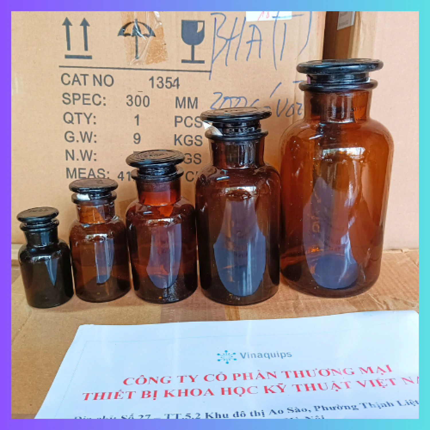 Chai thủy tinh nâu 1000ml nút mài miệng rộng/ Onelab