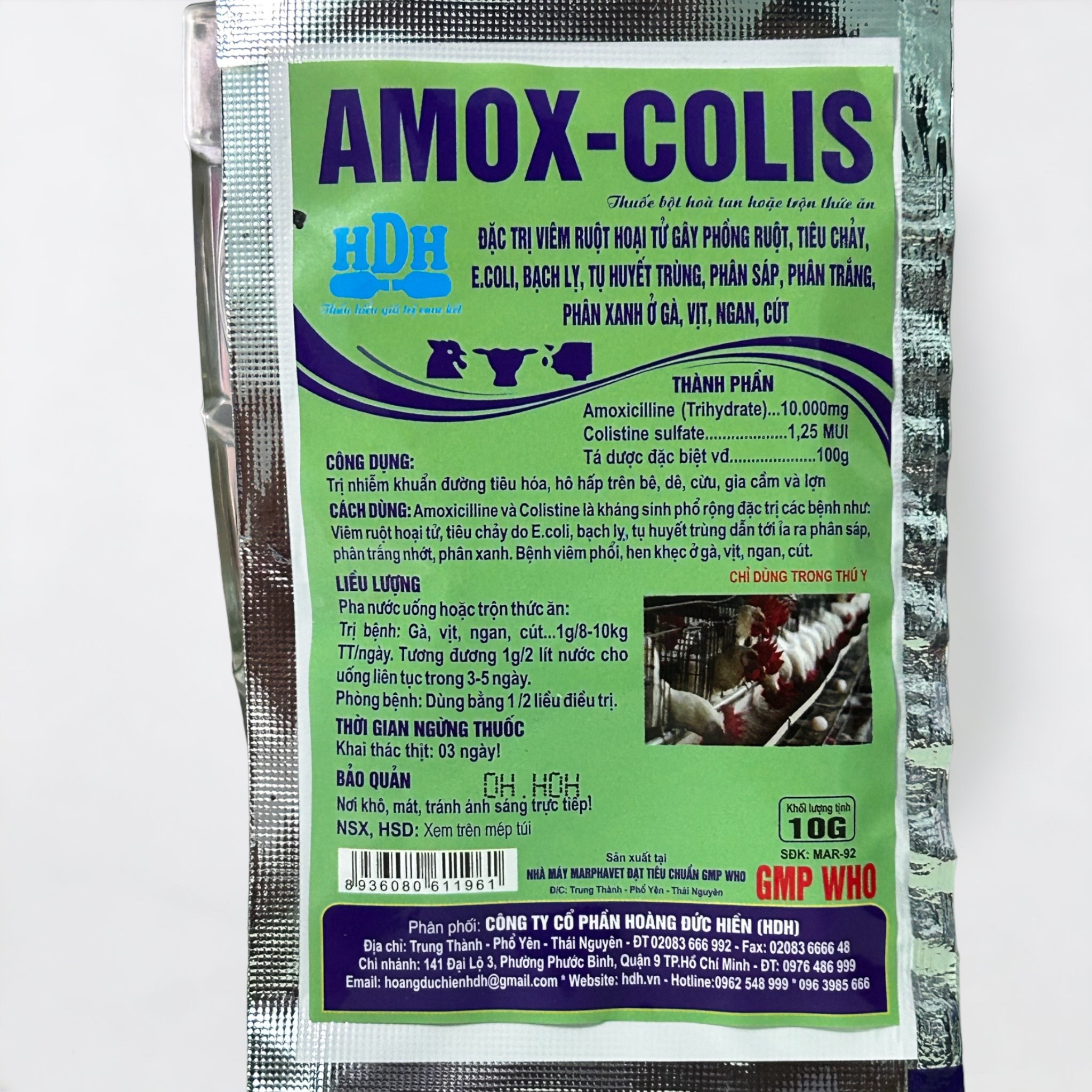 AMOX-COLIS dứt điểm viêm ruột ngoại tử, Ecoli, tiêu chảy phân xanh, phân trắng gà đá, heo, vịt, thú cưng, thỏ,...