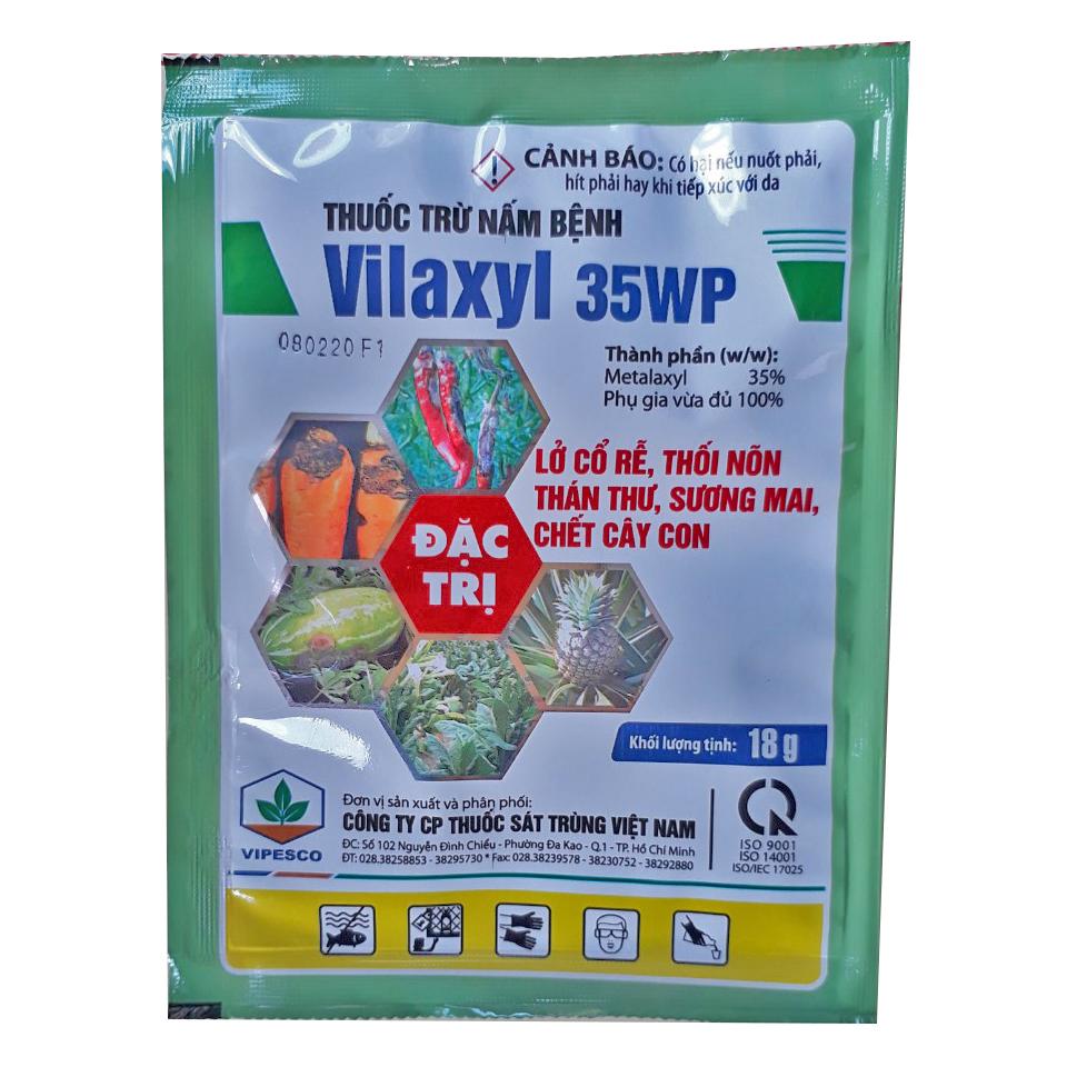 Thuốc trừ nấm bệnh Vilaxyl 35WP (18g) đăc tri. Lở cổ rễ, thối nõn, thán thư, sương mai, chêt cây con