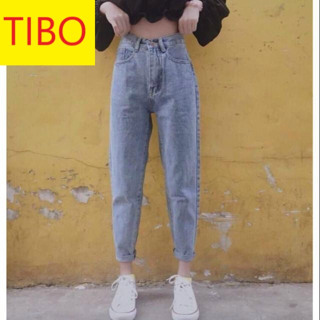 [ FREESHIP ] QUẦN BAGGY JEAN NỮ LƯNG CAO XANH NHẠT CAO CẤP TIBO