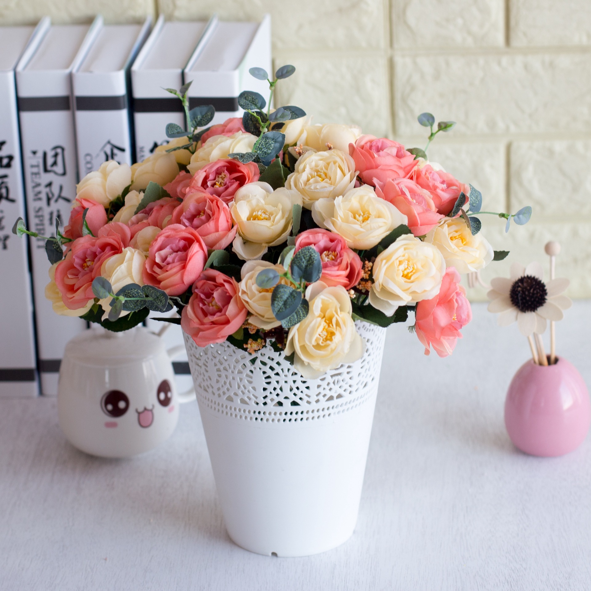 [HCM]1 cành 10 bông hoa hồng trứng chất liệu lụa cao cấp hoa hồng giả, hoa giả trang trí, hoa giả trang trí decor MS 35 - Sắc màu decor -