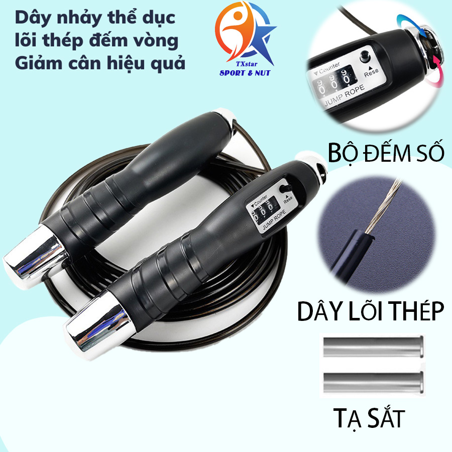 Dây nhảy đếm số tự động dây nhảy thể lực lõi sắt đếm số vòng cao cấp tập thể dục tại nhà