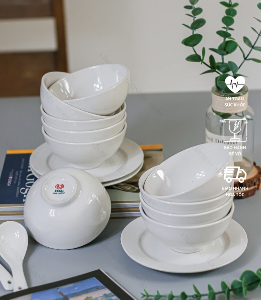Set 10 chén cơm trắng trơn - chén sứ hảo cảnh