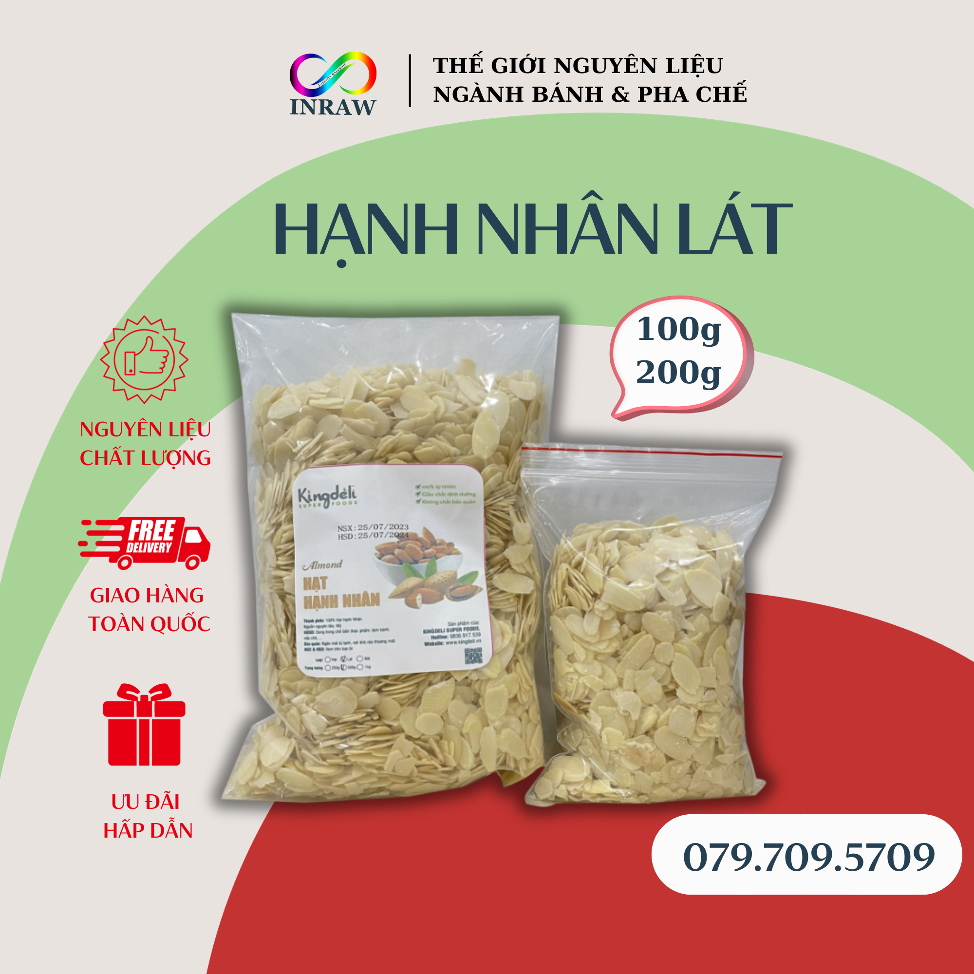 Hạnh Nhân Lát Xuất Xứ Mỹ Túi 200g/100g