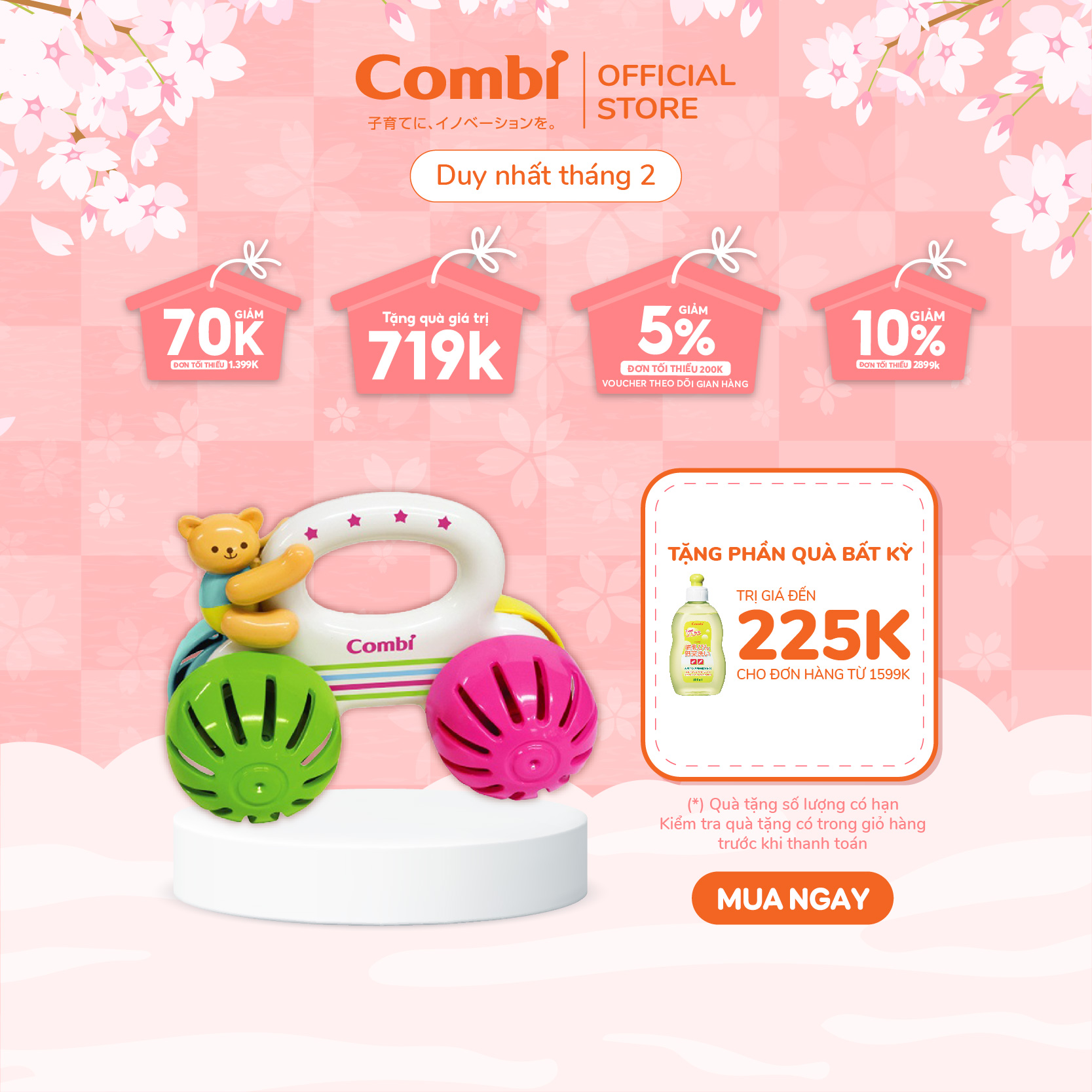 Xe đẩy đồ chơi gấu Combi