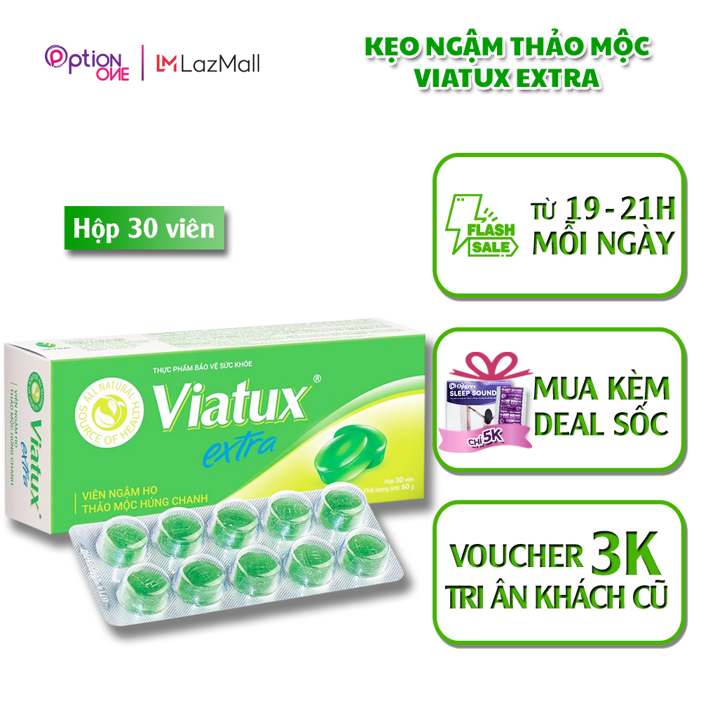 Kẹo ngậm thảo mộc viatux extra vietnat hỗ trợ giảm ho rát họng khàn tiếng - hộp 30 viên
