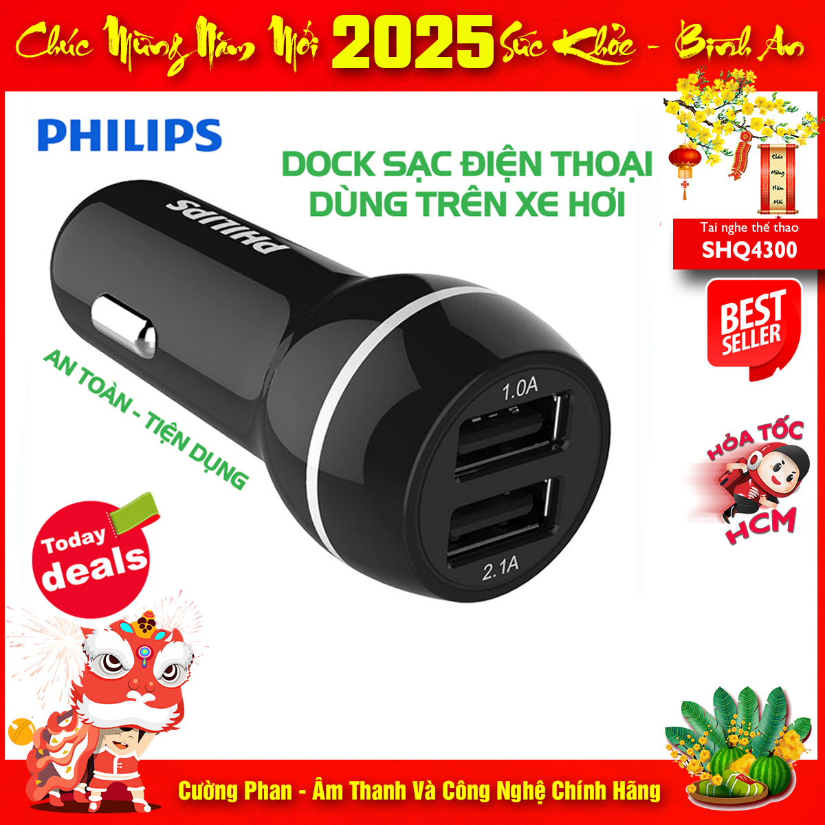 Dock sạc điện thoại trên xe hơi philips dlp2357/11 - sạc nhanh output 3.1a
