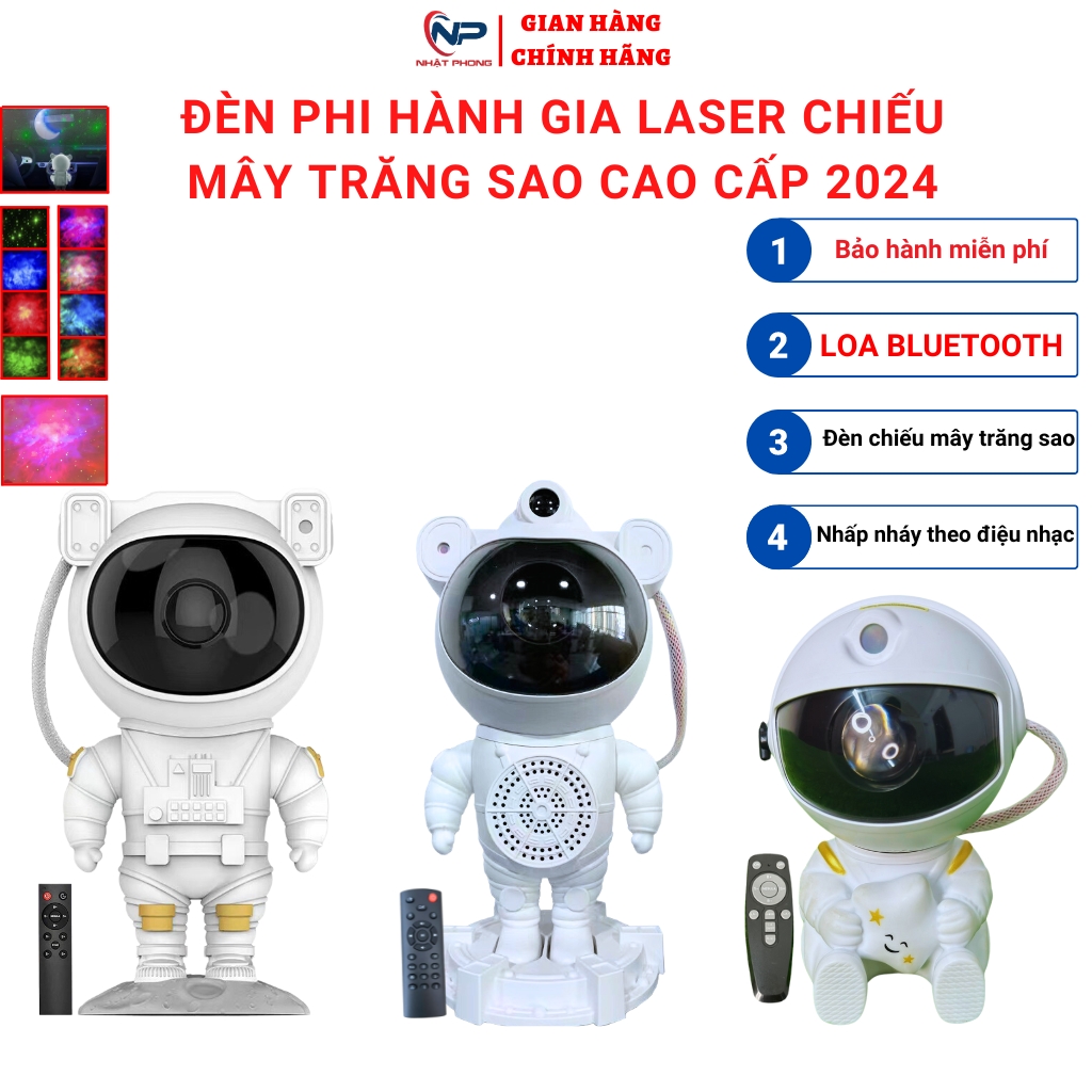 Đèn phi hành gia Laser GALAXY cao cấp, đèn ngủ chiếu sao mây trăng giả lập vũ trụ thiên hà,có loa buetooth, 3 mắt đèn laser trang trí phòng,decor phòng ngủ tặng điều khiển,trang trí tết 2024 noel