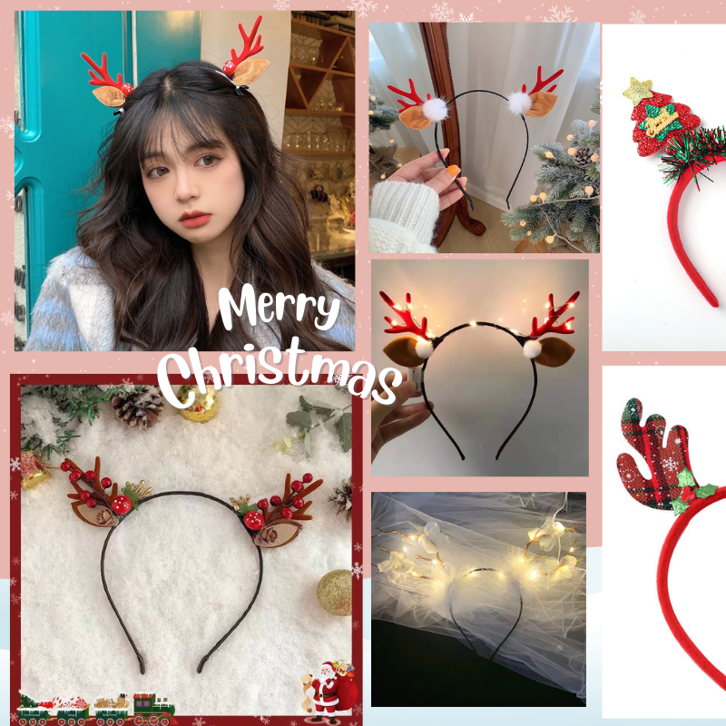 Cài tóc noel xinh xắn tai hươu, nón noel, phụ kiện chụp ảnh noel, bờm tóc giáng sinh