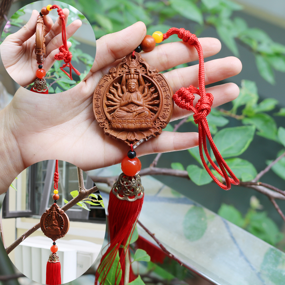 Dây chuyền treo xe ô tô gỗ phật bà quan âm thiên thủ - dây phật treo xe hơi - treo xe phật bà