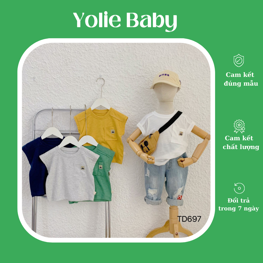 Áo thun cotton thêu gấu cho bé trai 8kg-22kg-Yolie Baby