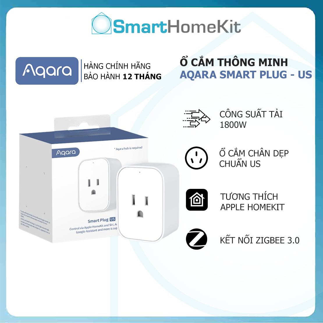 Bản Quốc Tế Ổ cắm thông minh Aqara Smart Plug US Zigbee ZNCZ12LM, đo điện năng tiêu thụ - Hàng Chính Hãng
