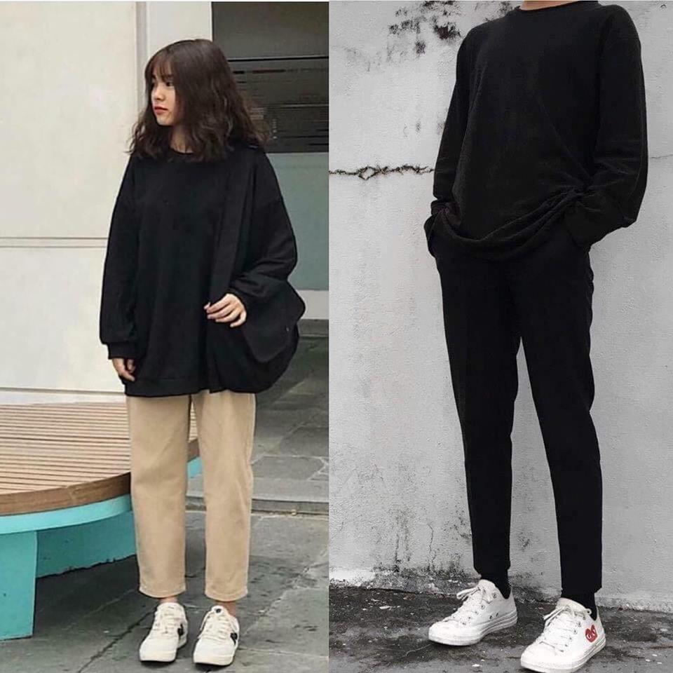 Áo sweater unisex wss00002 trơn đen unisex