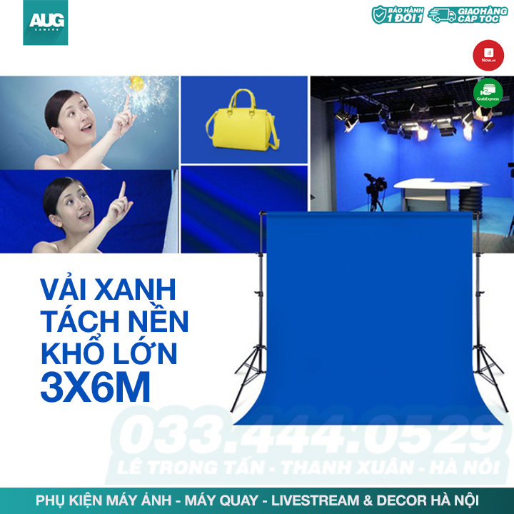 Phông vải xanh dương blue tách nền dành cho studio chất Polyester Cao cấp không nhăn - AUG Camera & Decor