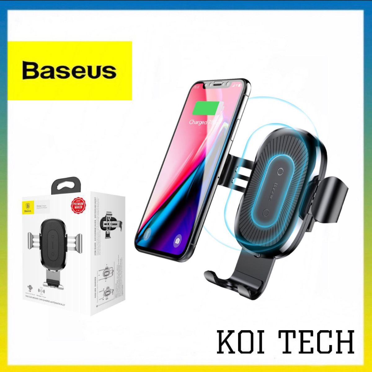 Bộ đế giữ điện thoại khóa tự động tích hợp sạc không dây dùng cho xe hơi Baseus LV117 Wireless Charger Gravity Car Mount - giá đỡ kiêm đế sạc không dây - KOI TECH