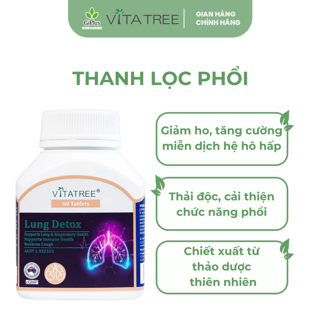 Viên Uống Hỗ Trợ Thanh Lọc Phổi, Giảm Ho Hen Vitatree Lung Detox 60 Viên