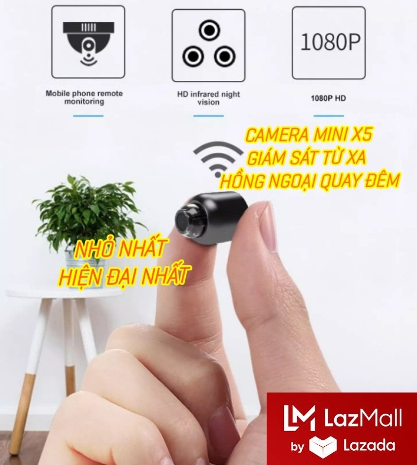 Camera Kín Siêu Nhỏ Camera Ẩn Trang Camera Quay Ẩn ‎LazMall Big Sale Camera Wifi Ẩn Trang Mini X5 ( 