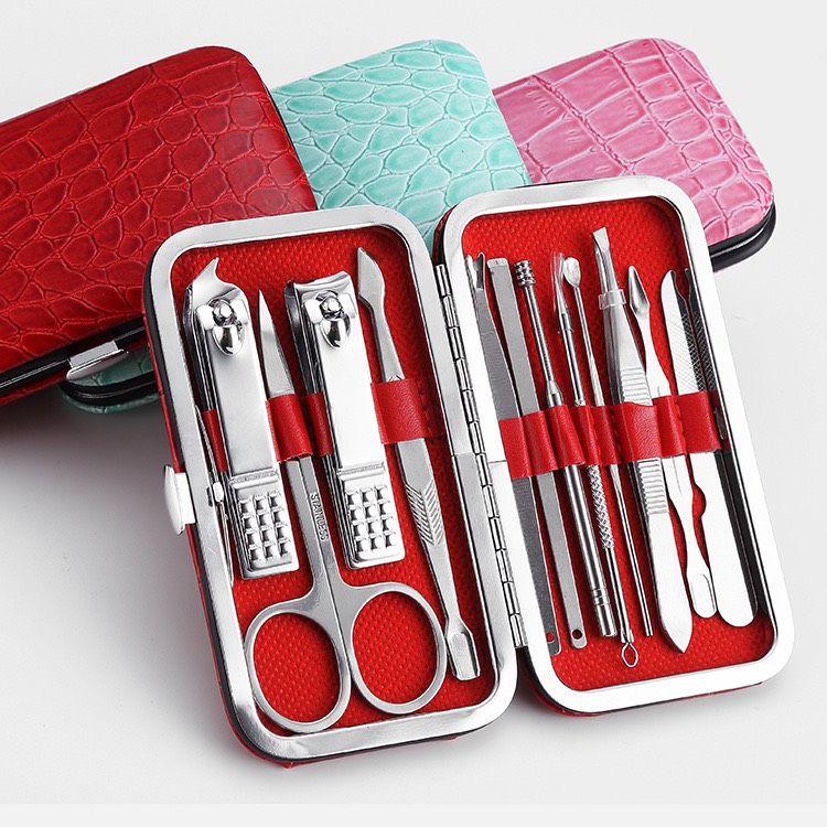 ĐƠN 49K TRỢ 15K SHIP. Bộ kiềm 12 món Kiềm Cắt, Bấm Móng Tay, Lấy Ráy Tai, Que Nặn Mụn, Kéo Tỉa Lông Mày Inox 12 món