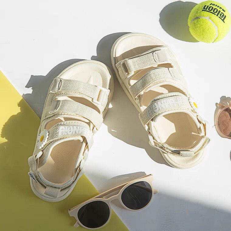 {HCM / CÓ SẴN / ẢNH THẬT} GIÀY SANDAL 3 QUAI NGANG ĐẾ TRẮNG HOA CÚC KEM - ĐEN THỜI TRANG ULZZANG HỌC SINH SINH VIÊN