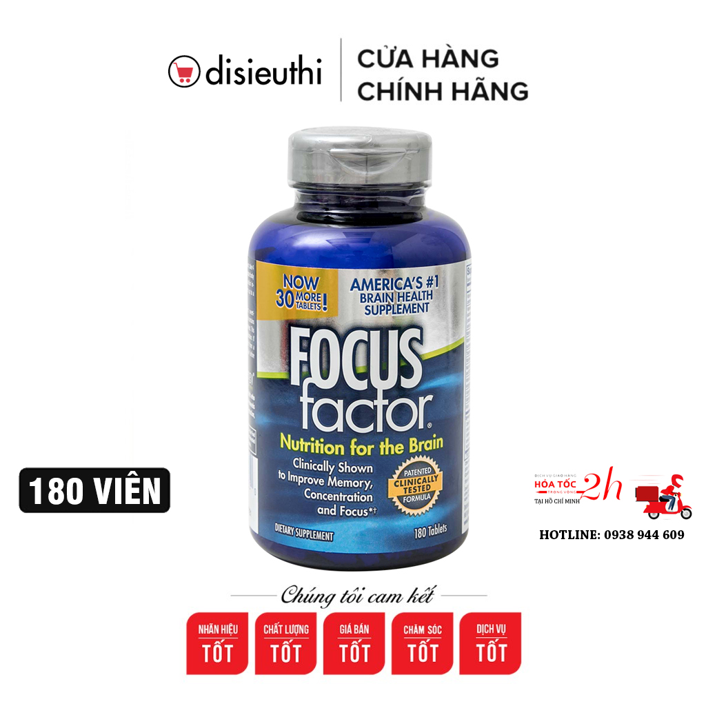 Viên uống bổ não Focus Factor Nutrition for The Brain Hộp 180 viên mẫu mới của mỹ ử dụng tốt cho các trường hợp: Người già suy giảm trí nhớ, người làm việc trí óc căng thẳng FOCUSfactor Nutrition for the Brain Dietary Supplement