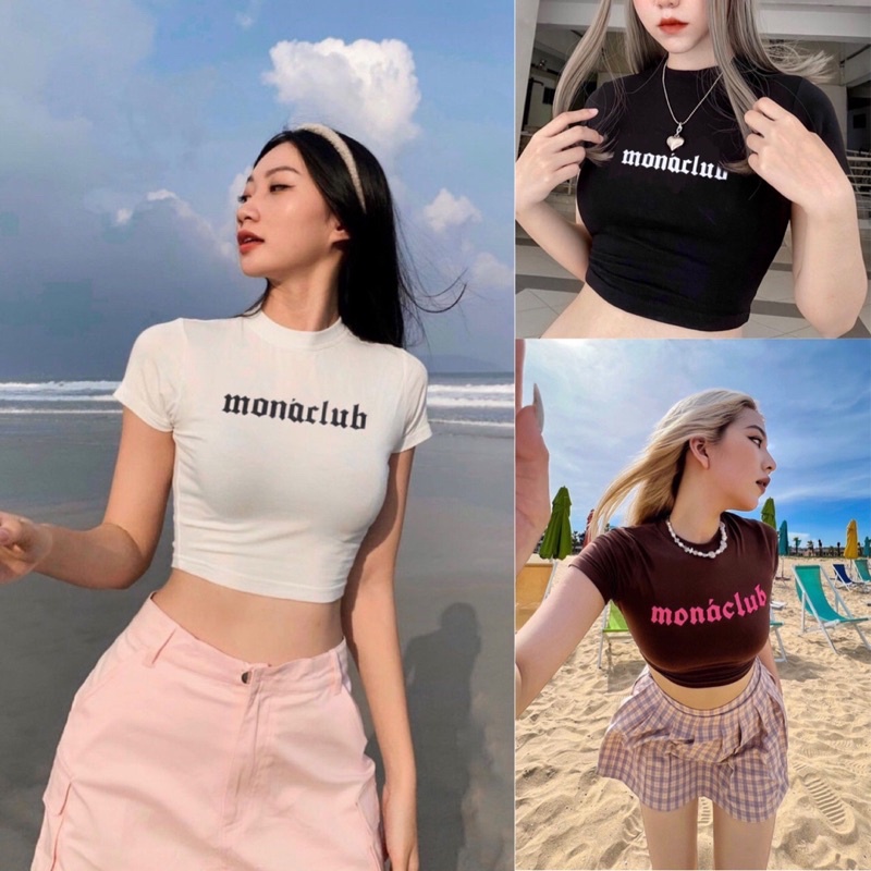 Áo thun croptop monaclub trơn a147