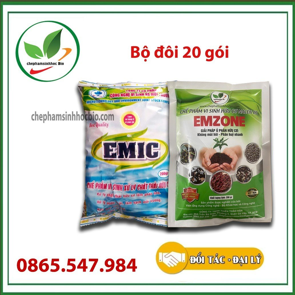 Combo bộ đôi 20 gói. bộ đôi chế phẩm sinh học em+ emzone. gói 200gr