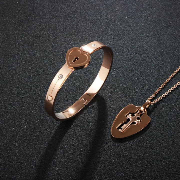 Dây chuyền cặp đôi titan ổ khóa và chìa khóa cao cấp đẹp, sáng, bóng, không đen - nữ vòng tay ổ khóa, nam dây chuyền chìa khóa - nhiều màu để lựa chọn