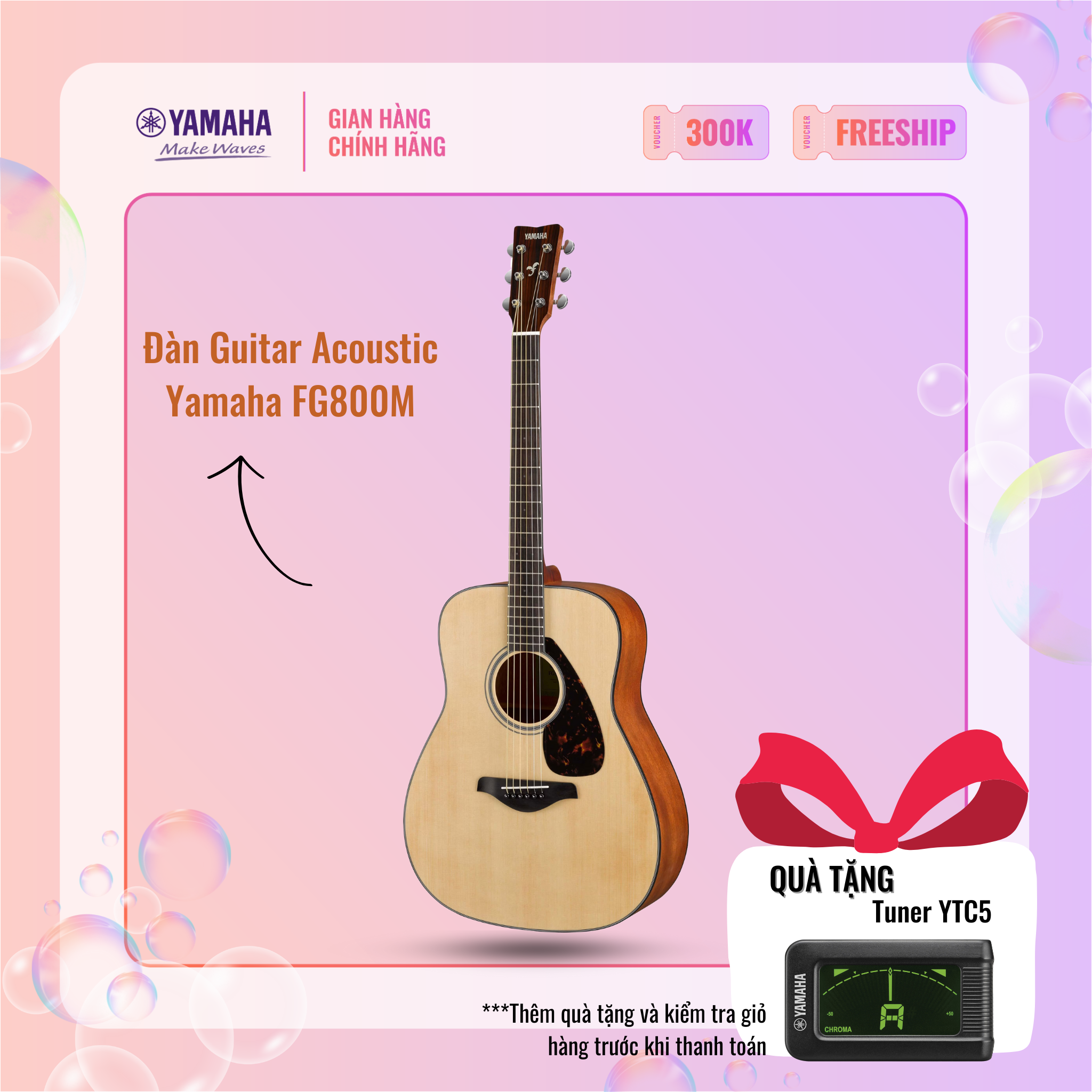 [Trả góp 0%] Đàn Guitar Acoustic YAMAHA FG800M - Thiết kế đơn giản, truyền thống, lớp phủ Finish mờ, bảo hành chính hãng 12 tháng