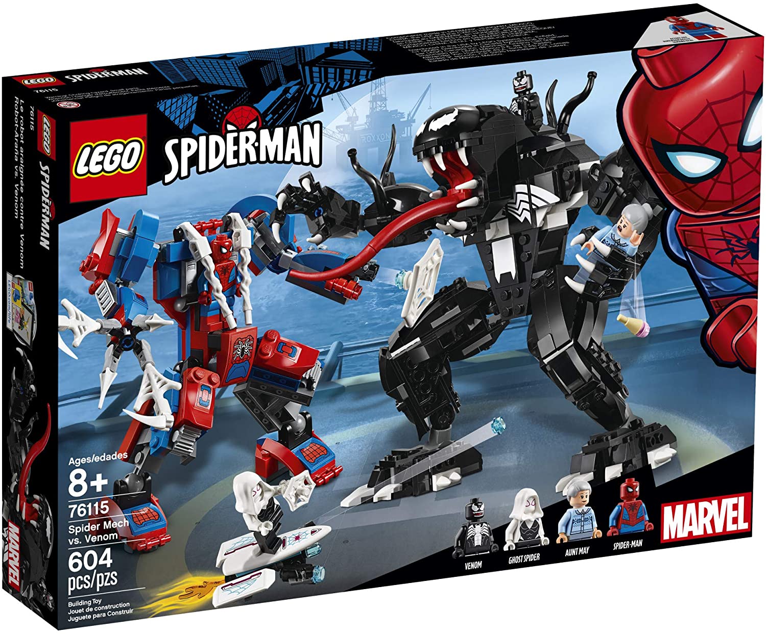 LEGO Superhero Marvel Spider Mech Vs. Venom 76115 Bộ xây dựng đồ chơi hành  động với tính năng bắn web và vuốt đồ chơi, bao gồm nọc độc của búp bê  Spiderman