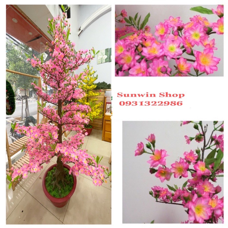 Chậu hoa đào giả cao 1m75-cây hoa đào trang trí tết hd8