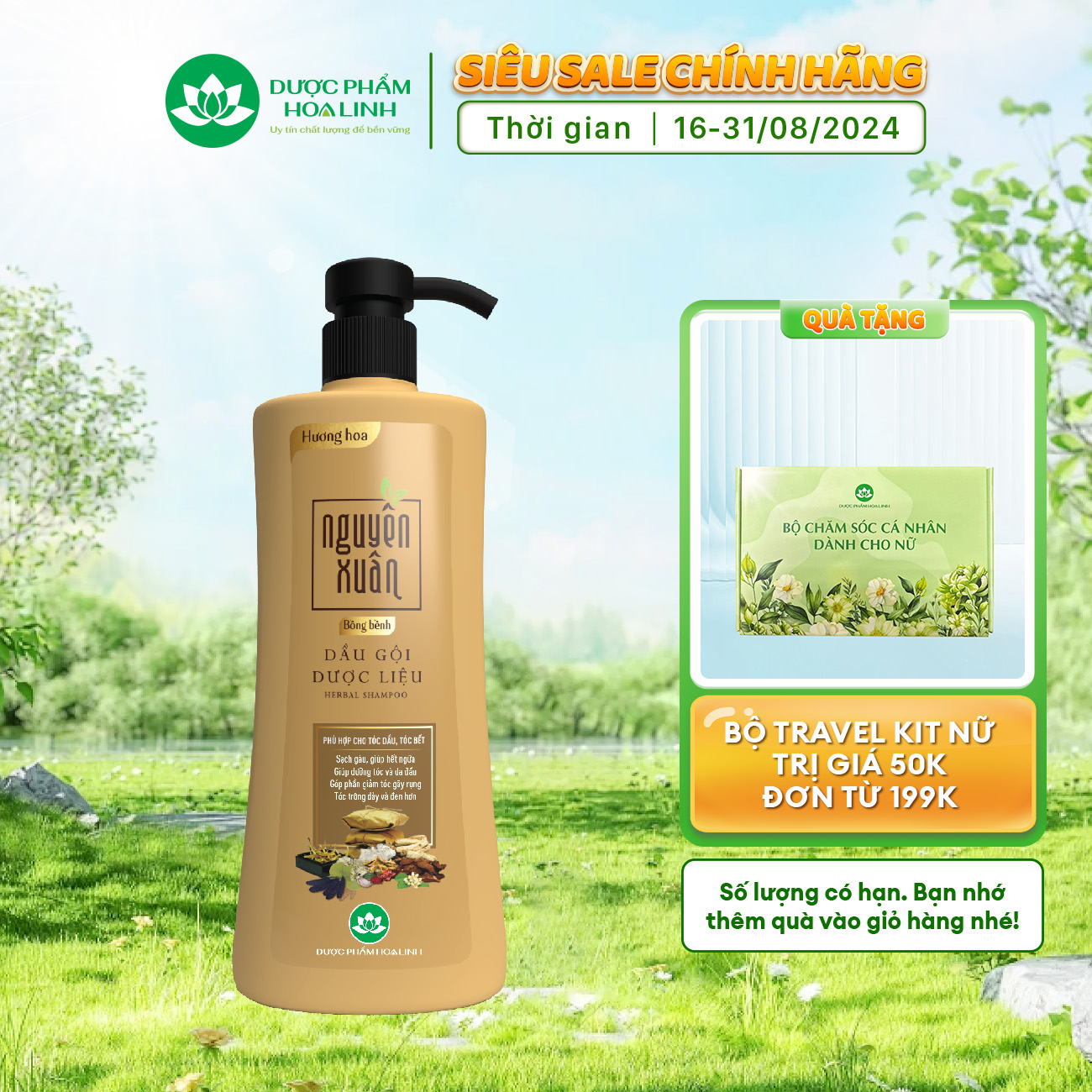 Dầu gội dược liệu Nguyên Xuân Bồng bềnh 450ml - Dành cho tóc dầu bết - Tặng thêm 50ml giá không đổi
