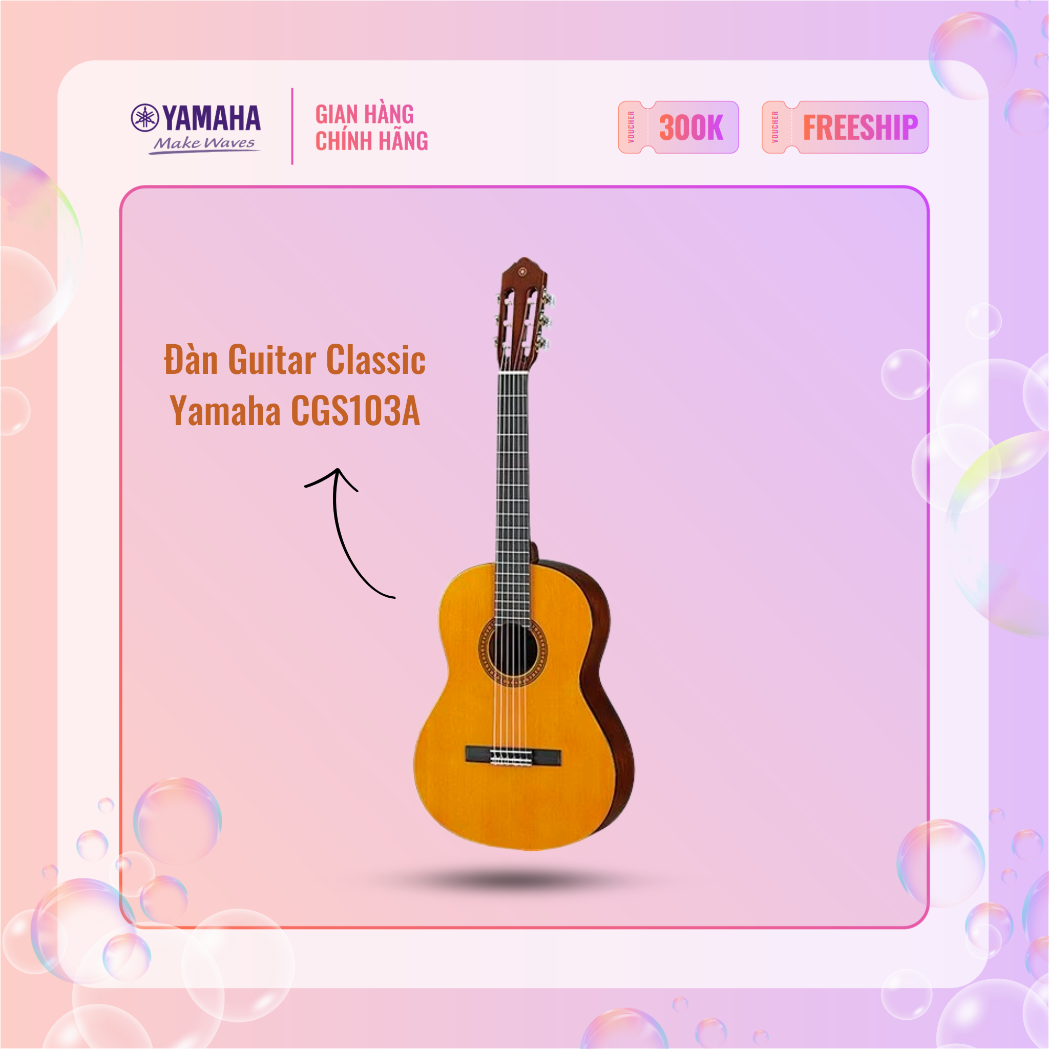 [Trả góp 0%] Đàn Guitar Classic YAMAHA CGS103A size 3/4 - Kiểu dáng nhỏ gọn, phù hợp cho người mới bắt đầu tập chơi đàn, bảo hành chính hãng 12 tháng