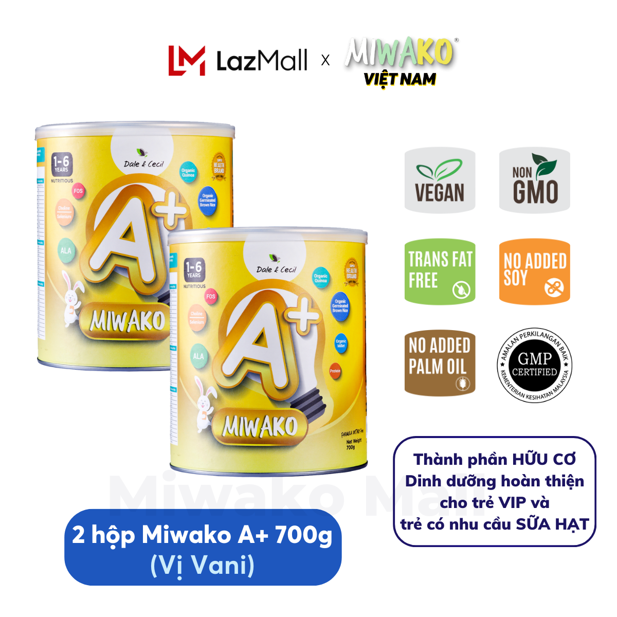 Miwako A+ Nut Milk Vanilla Flavor 700Gr Box, Genuine Imported from Malaysia, Comprehensive Nutritional Supplement for Babies - 2