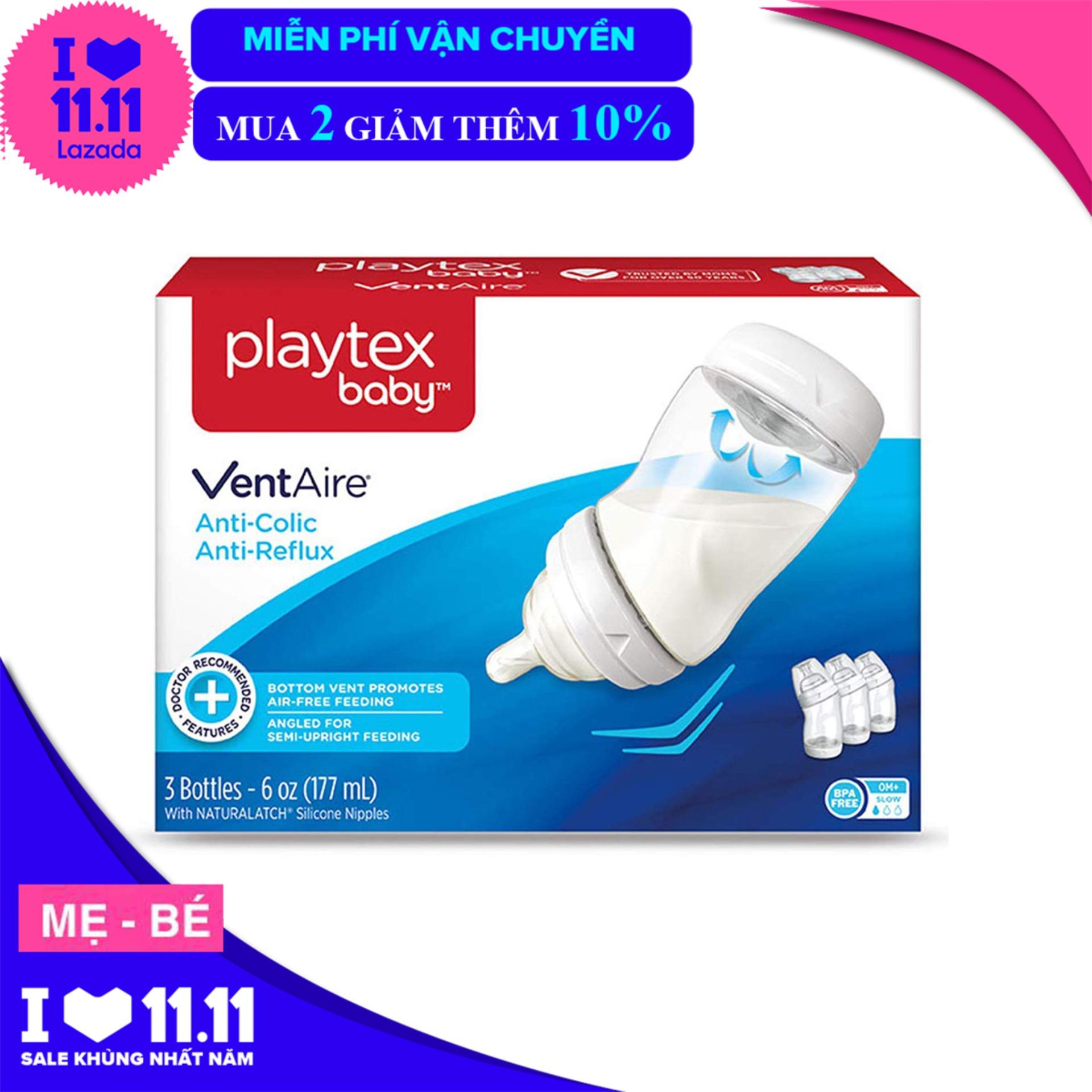 Bộ 3 bình sữa playtex nghiêng cổ rộng 200ml