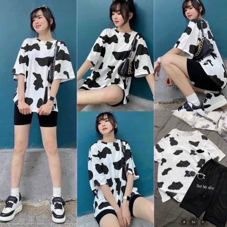Set Bò Sữa Quần Ngố🍁 Bộ Quần Legging Lửng kèm áo thun tay lỡ form rộng🍁 S455