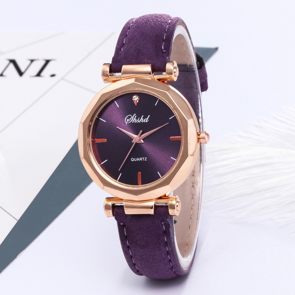 Đồng hồ nữ shshd chính hãng nhập khẩu - dây da viền vàng lấp lánh