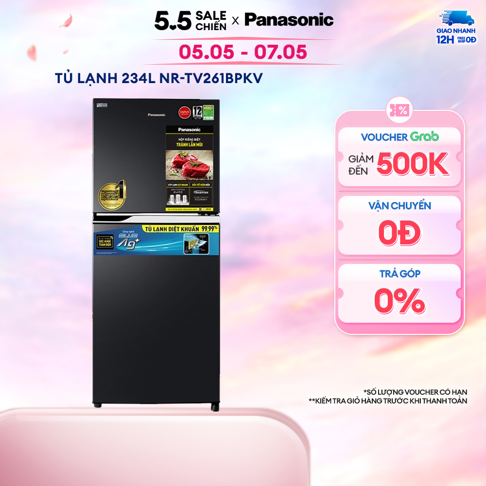 [Trả góp 0%] Tủ lạnh 2 cánh Panasonic 234 lít NR-TV261BPKV - Diệt khuẩn 99.99% - Tiết kiệm điện - Bảo hành chính hãng 24 tháng