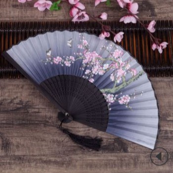 Quạt Cổ Trang xếp cầm tay gấp vải lụa xinh xắn quà tặng trang trí