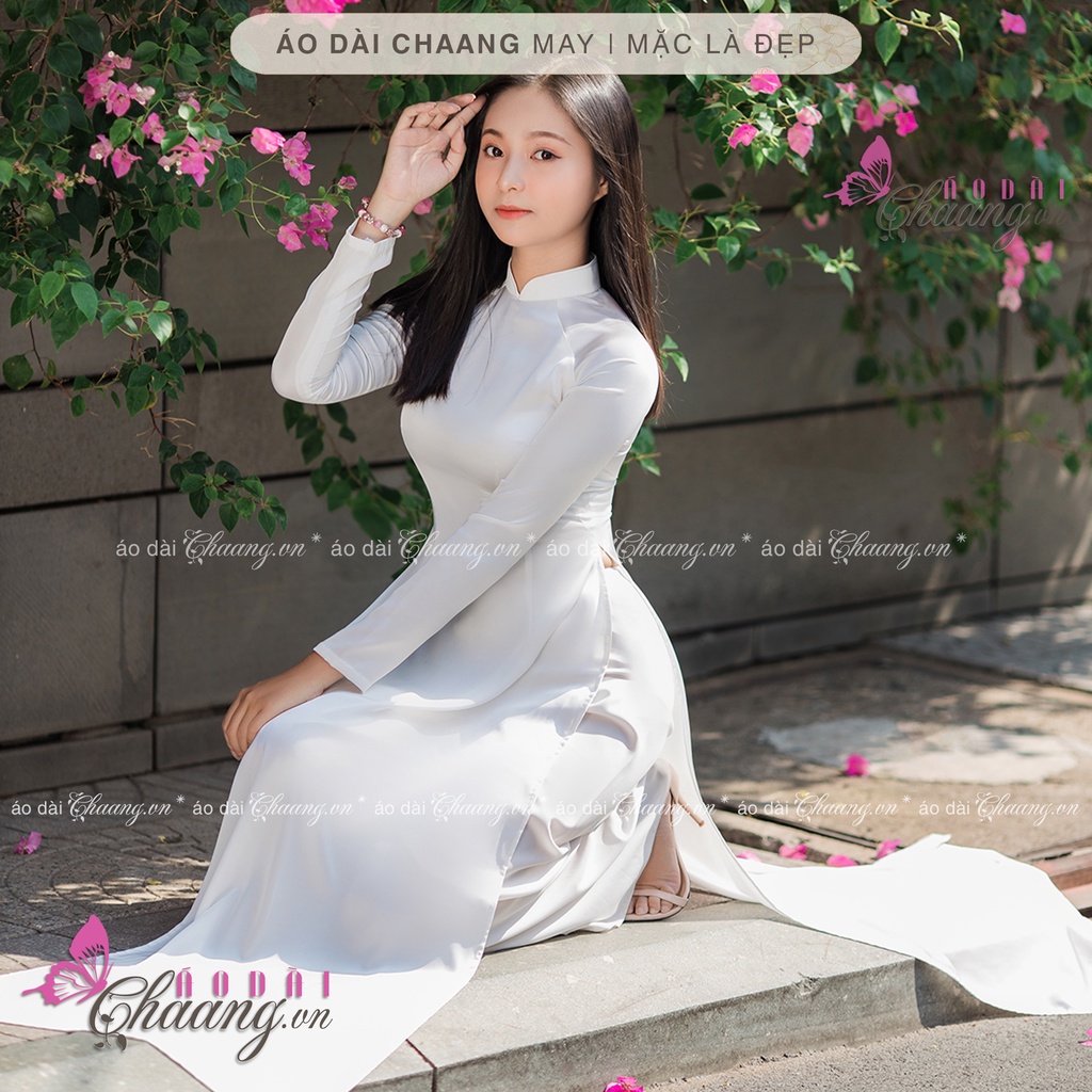 Áo dài trắng học sinh??Áo dài đi học truyền thống may sẵn lụa Habutai có lót ngực và lưng