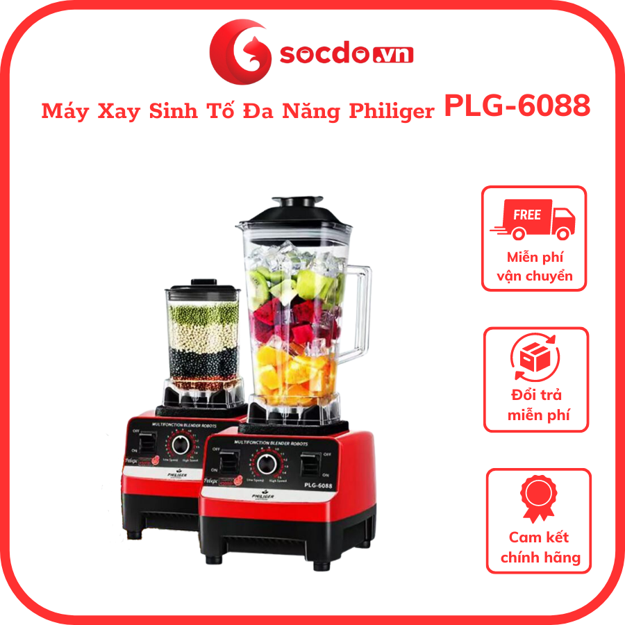 Máy Xay Sinh Tố Đa Năng Philiger PLG-6088, công suất 4500W