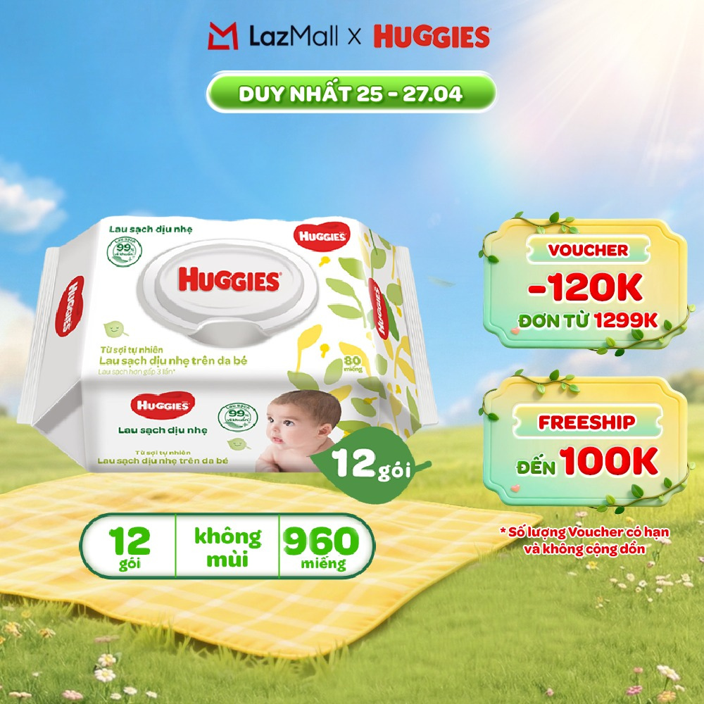 Thùng 12 gói khăn giấy ướt không mùi cho trẻ sơ sinh HUGGIES
