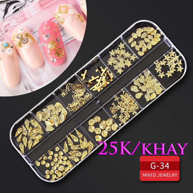 Khay đá kim loại ,ngọc trai ,hỗnhợp phụ kiện trang trí móng- phụ kiện nails minh anh