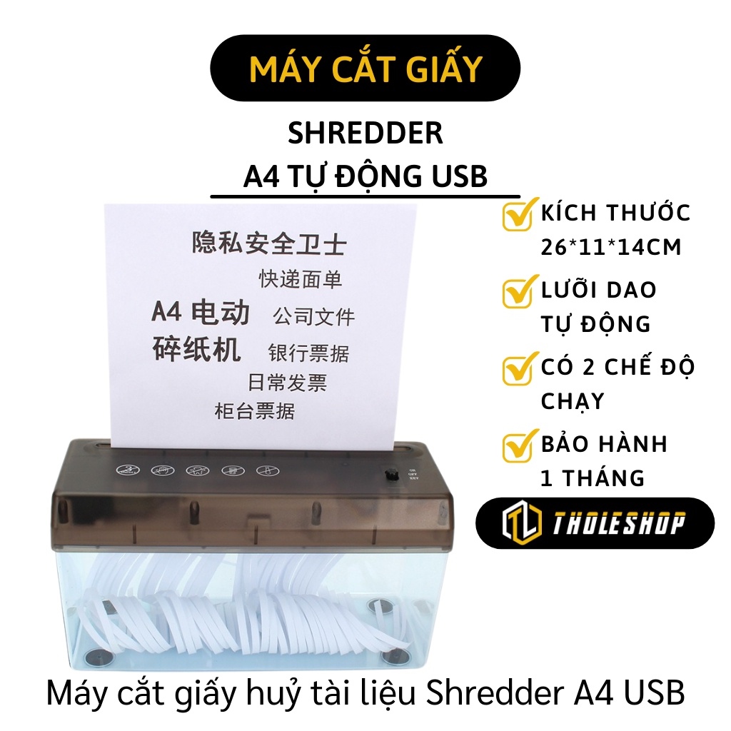 hot Máy cắt giấy huỷ tài liệu tự động Shredder khổ A4 cắm điện USB hoặc dùng pin màu đen hàng cao cấp fullbox 1008