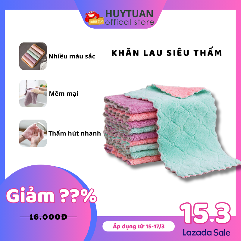 Khăn bông lau tay nhà bếp 2 mặt siêu thấm hút Huy Tuấn, khăn lau nhà bếp mẫu mới