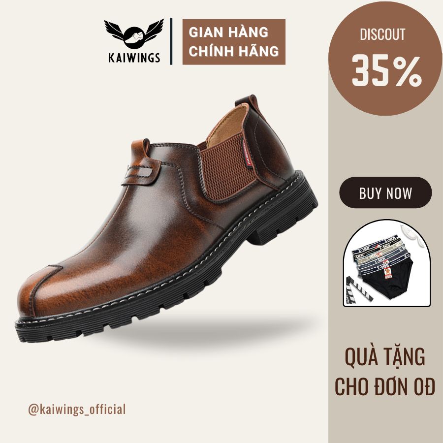 Giày lười nam da bò thật trẻ trung 2023 cao cấp kaiwings giày boot nam cổ thấp hàn quốc giày da xịn gnk107