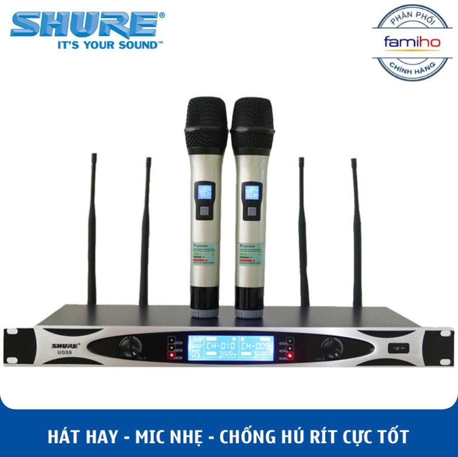 (ĐANG SALE-50%)Bộ 2 Míc hát karaoke,Micro không dây dàn karaoke chuyên nghiệp gia đình,Micro Shure UGS 9 không gây hú cho dàn karaoke nhà bạn,âm thanh sắc nét mẫu mã sang trọng bắt sóng ổn định