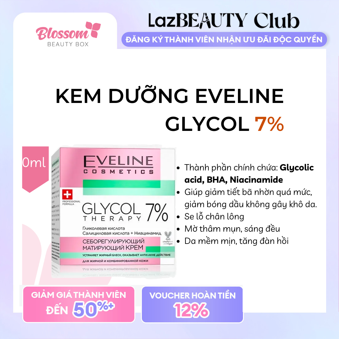 Kem dưỡng Eveline Glycol Therapy 7% ngừa mụn mờ thâm