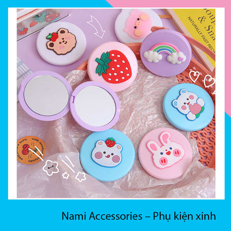 Gương 2 mặt đính hình màu pastel dễ thương