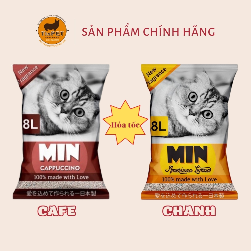 Cát vệ sinh cho mèo min khử mùi, vón cục tốt túi 8l