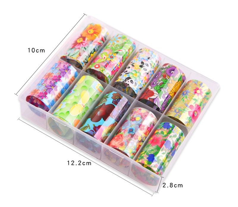 [mẫu 7] Hộp 10 Cuộn Foi to hoa văn nhiều màu sắc trang trí móng làm đẹp nail shop hnnail